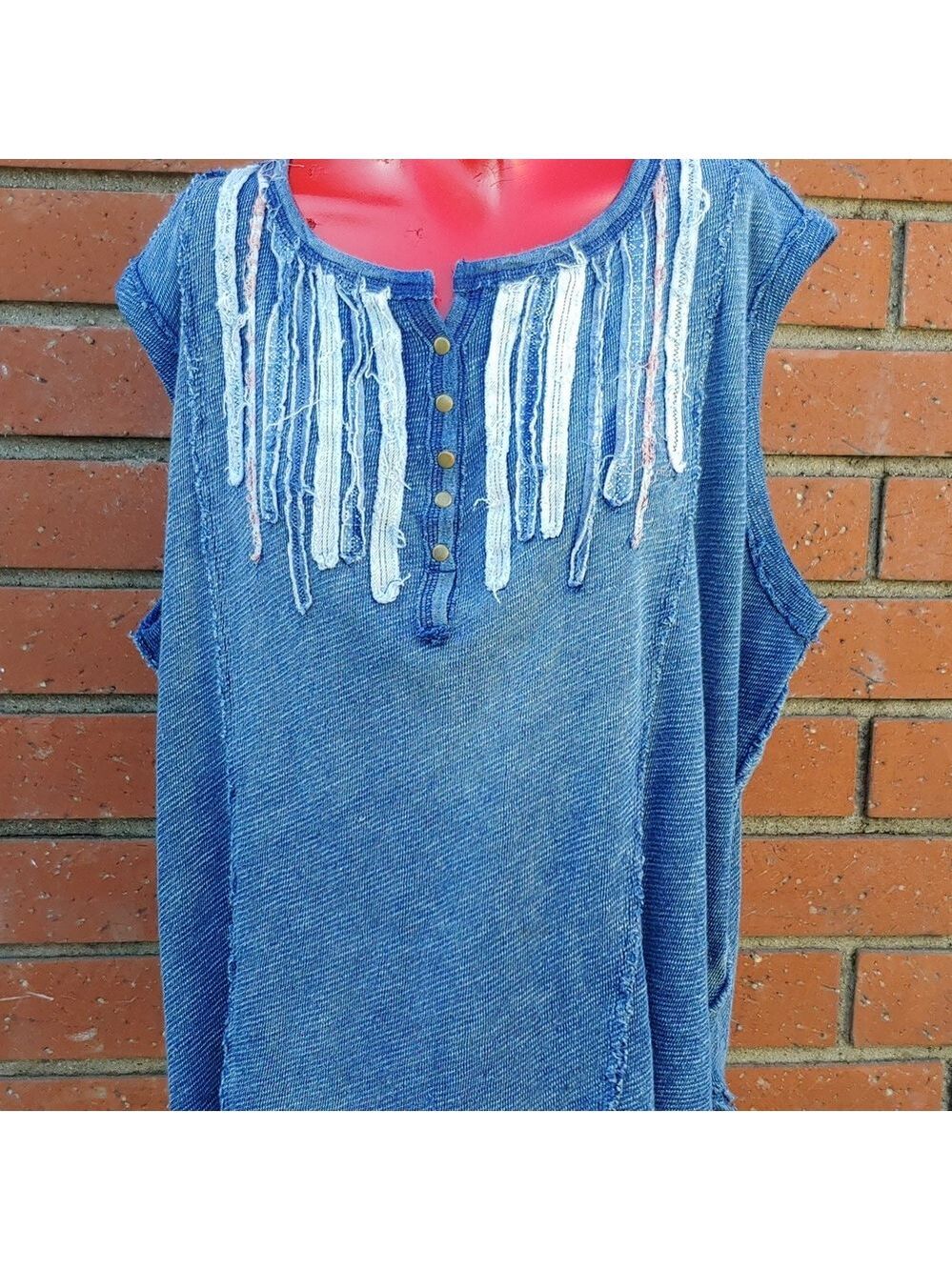Free People Oversize Sleeveless Denim Color Knit Top by We The Free line XS - Picture 3 of 13